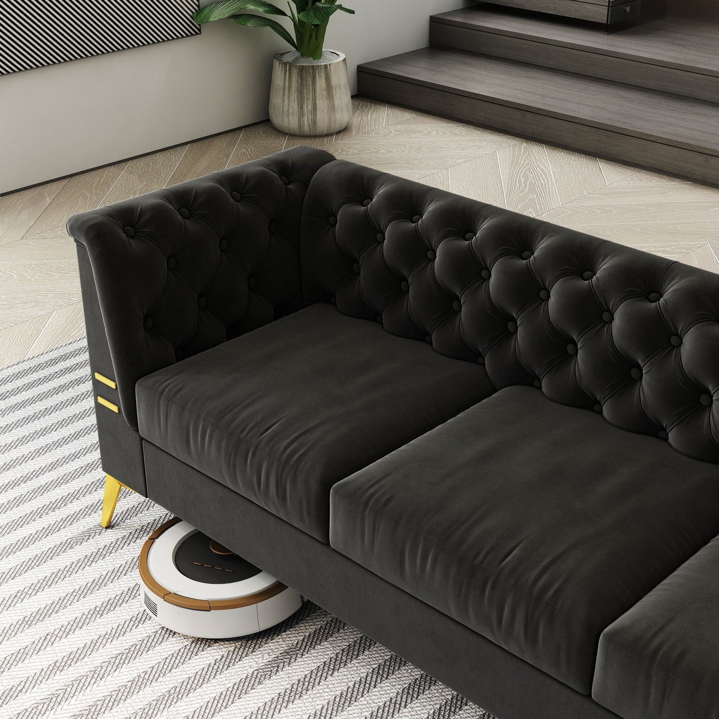 Luxurious Sofa With Legs, Modern Chesterfield Design, Tufted Upholstery, 3 Seat Couch For Living Room And Office