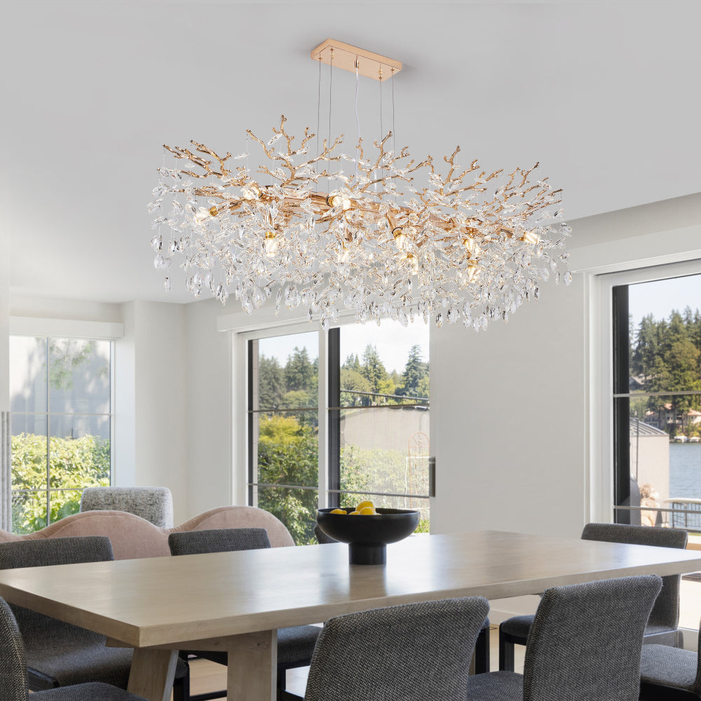 Gold Tree Branch Crystal Chandelier | Modern Luxury Pendant Light for Dining Room, Living Room & Bedroom