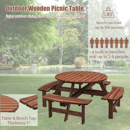 8 Person Wooden Picnic Table Outdoor Camping Dining Table with Seat