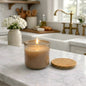 Beeswax Candle Poured in USA in 10 oz Fossil Colored Recycled Spanish Glass Jar with Bamboo Lid