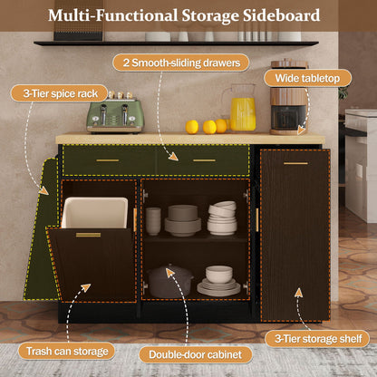 Kitchen Sideboard With Sliding Door Cabinet, 3 Tier Spice Rack