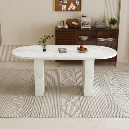 Oval Dining Table With Wood Strip Base