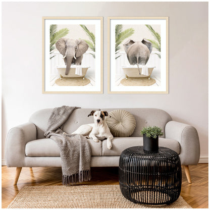 Elephant Palm Bathtub 2 Piece Framed Wall Art Print Set by Amy Peterson