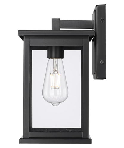 11"H Bowton II Outdoor Wall Light - Dusk to Dawn Matte Black Finish with Glass Shade by Millennium Lighting