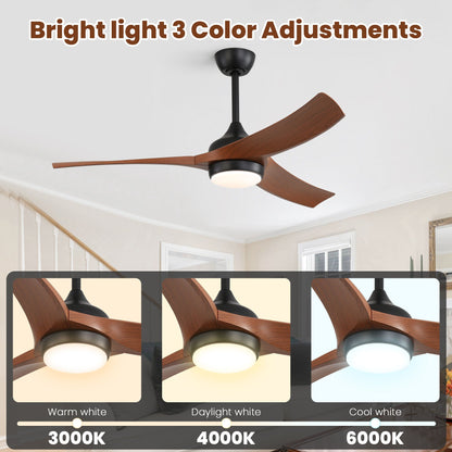 Ceiling Fan With 3 Blades, Remote Control Reversible DC Motor, Dimmable Light, And 1H / 4H / 8H Timer - Black