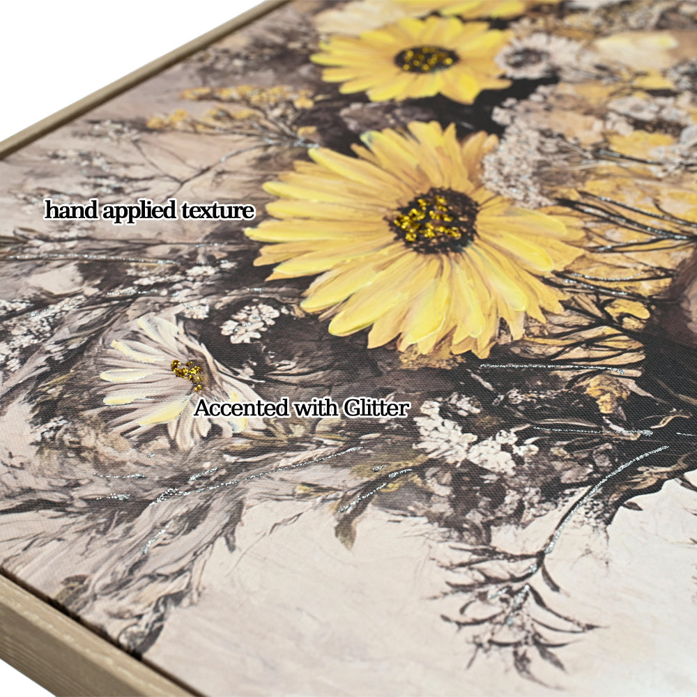 Floral Beauty Lady Canvas Wall Art | Gold & White Framed Print for Bedroom & Living Room — 24×24 Inch