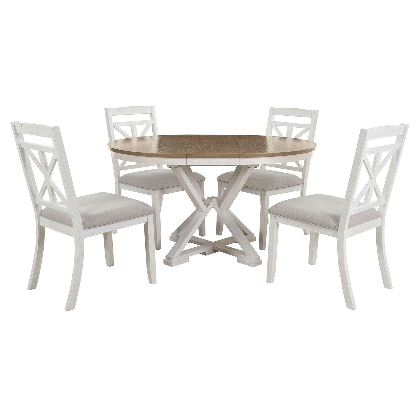 Dining Set With Extendable Round Table And 4 Upholstered Chairs