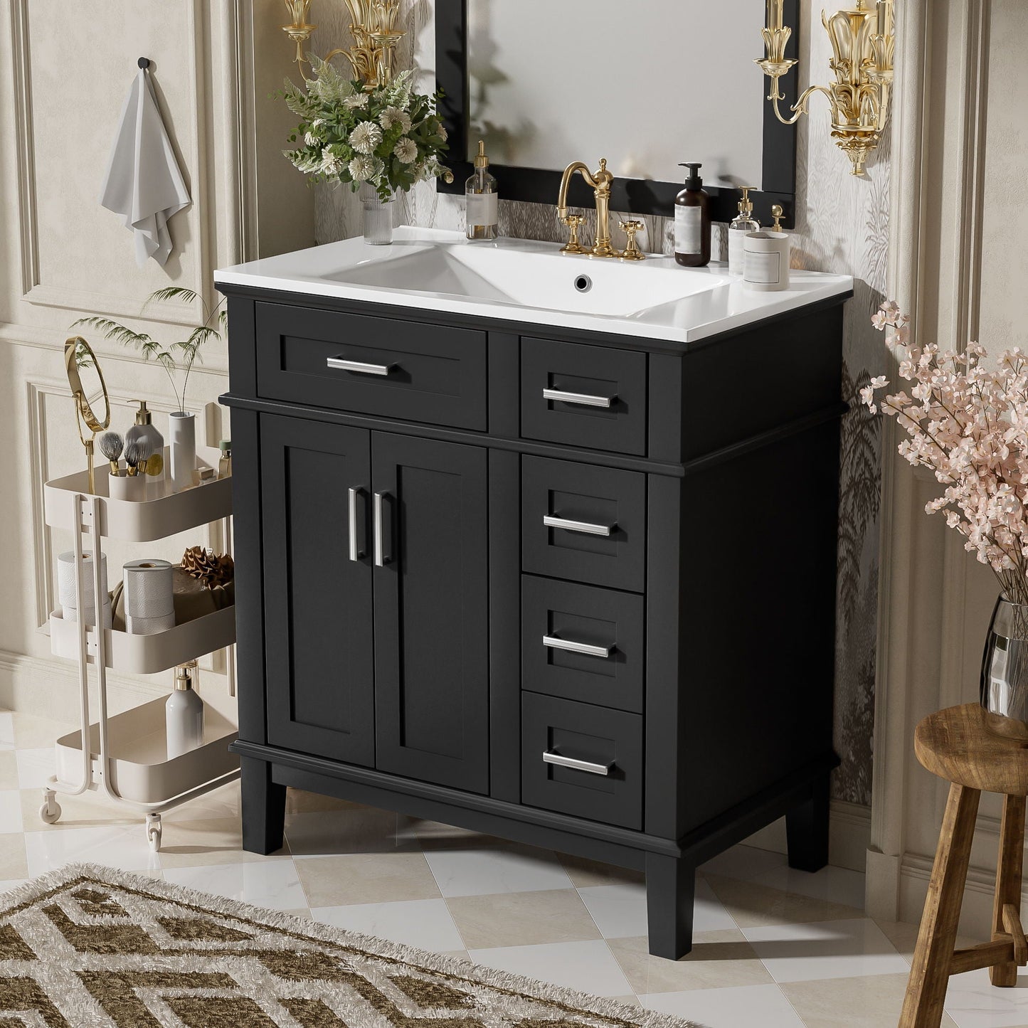 Modern Bathroom Vanity With Sink, Storage Cabinet, Soft Close Doors, Deep & Standard Drawers