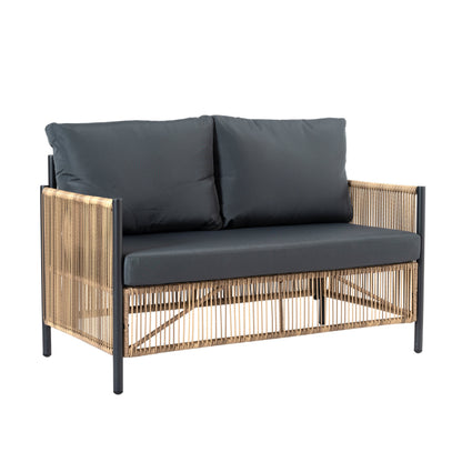 Outdoor PE Wicker 2-Seater Sofa Set with Grey Cushions and Table