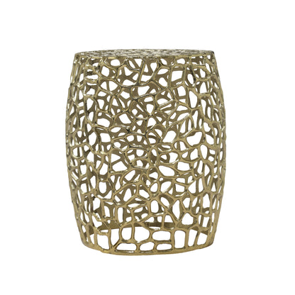 Aluminum Drum End Table with Intricate Design in Gold