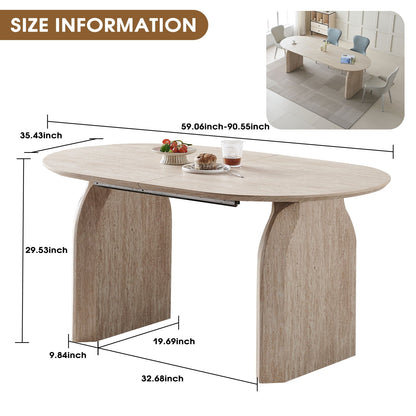 Oval Extendable Dining Table With Dual Pillar Design - Off White