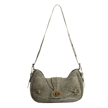 Vintage Army Green Splicing Armpit Bag – Stylish Small Shoulder Purse, Versatile Spring Spice Girl Bag & Handbag  hobo