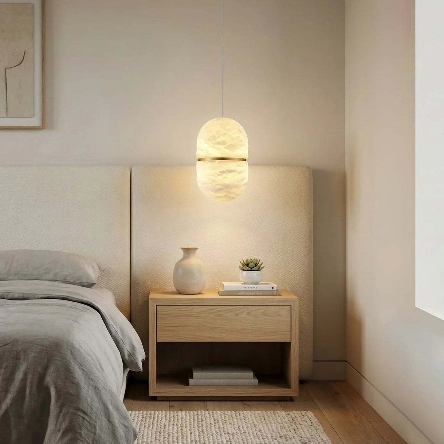 Capsule Shaped Alabaster Oval Pendant Lamp