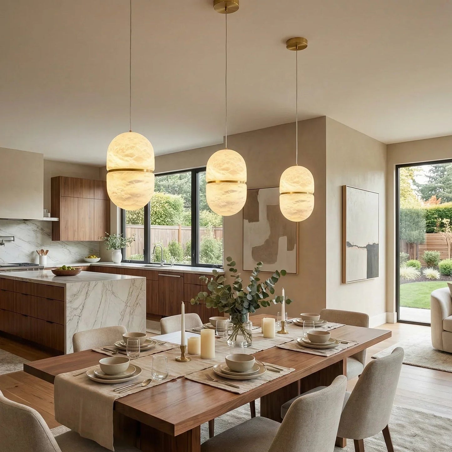 Capsule Shaped Alabaster Oval Pendant Lamp
