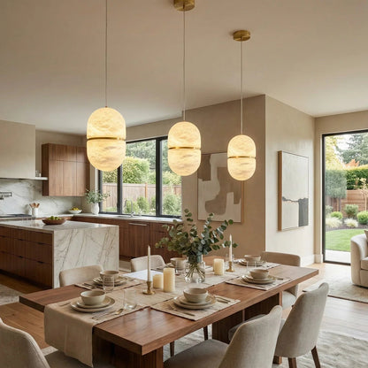 Capsule Shaped Alabaster Oval Pendant Lamp