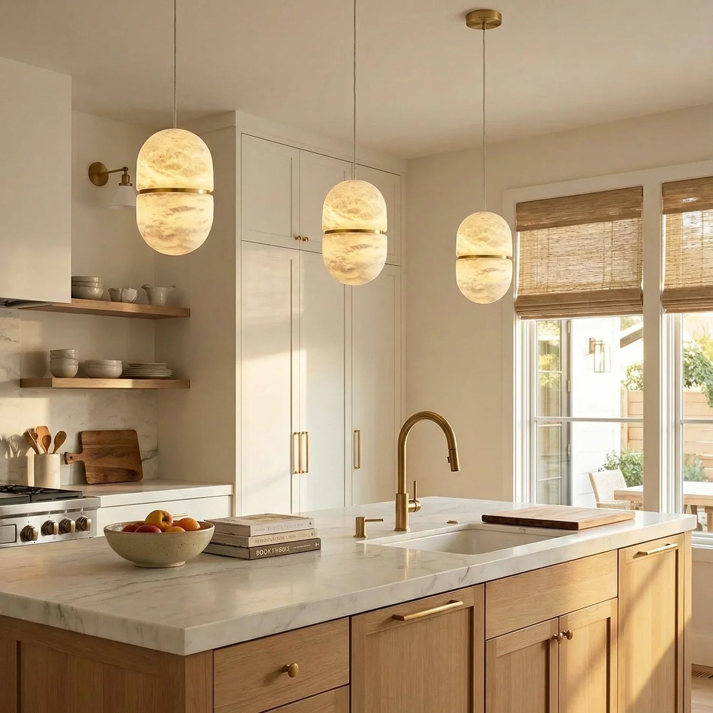 Capsule Shaped Alabaster Oval Pendant Lamp