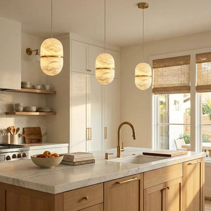 Capsule Shaped Alabaster Oval Pendant Lamp