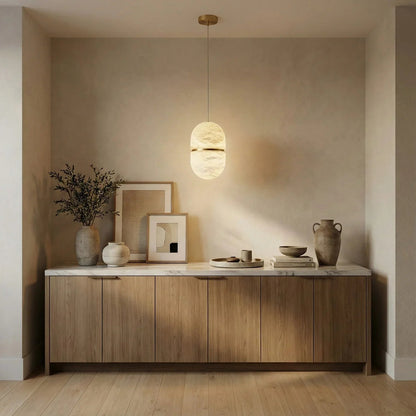 Capsule Shaped Alabaster Oval Pendant Lamp