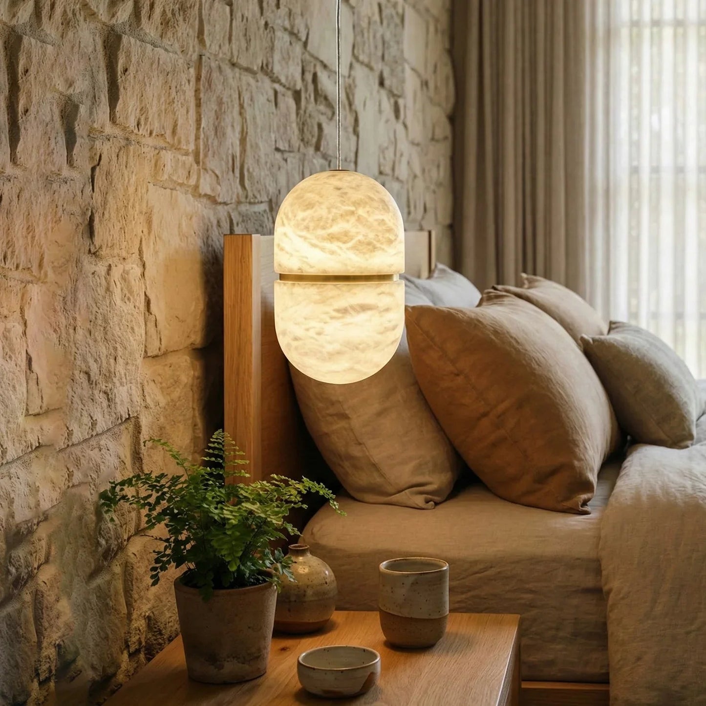 Capsule Shaped Alabaster Oval Pendant Lamp