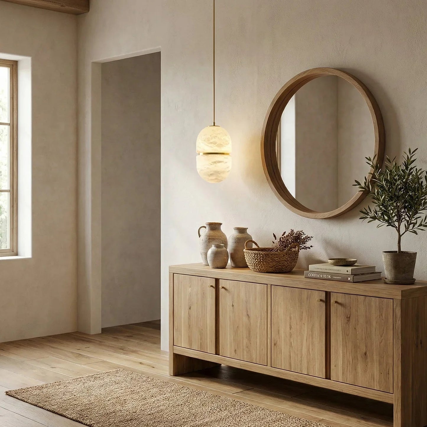 Capsule Shaped Alabaster Oval Pendant Lamp