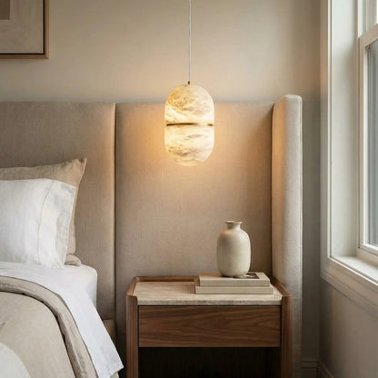 Capsule Shaped Alabaster Oval Pendant Lamp