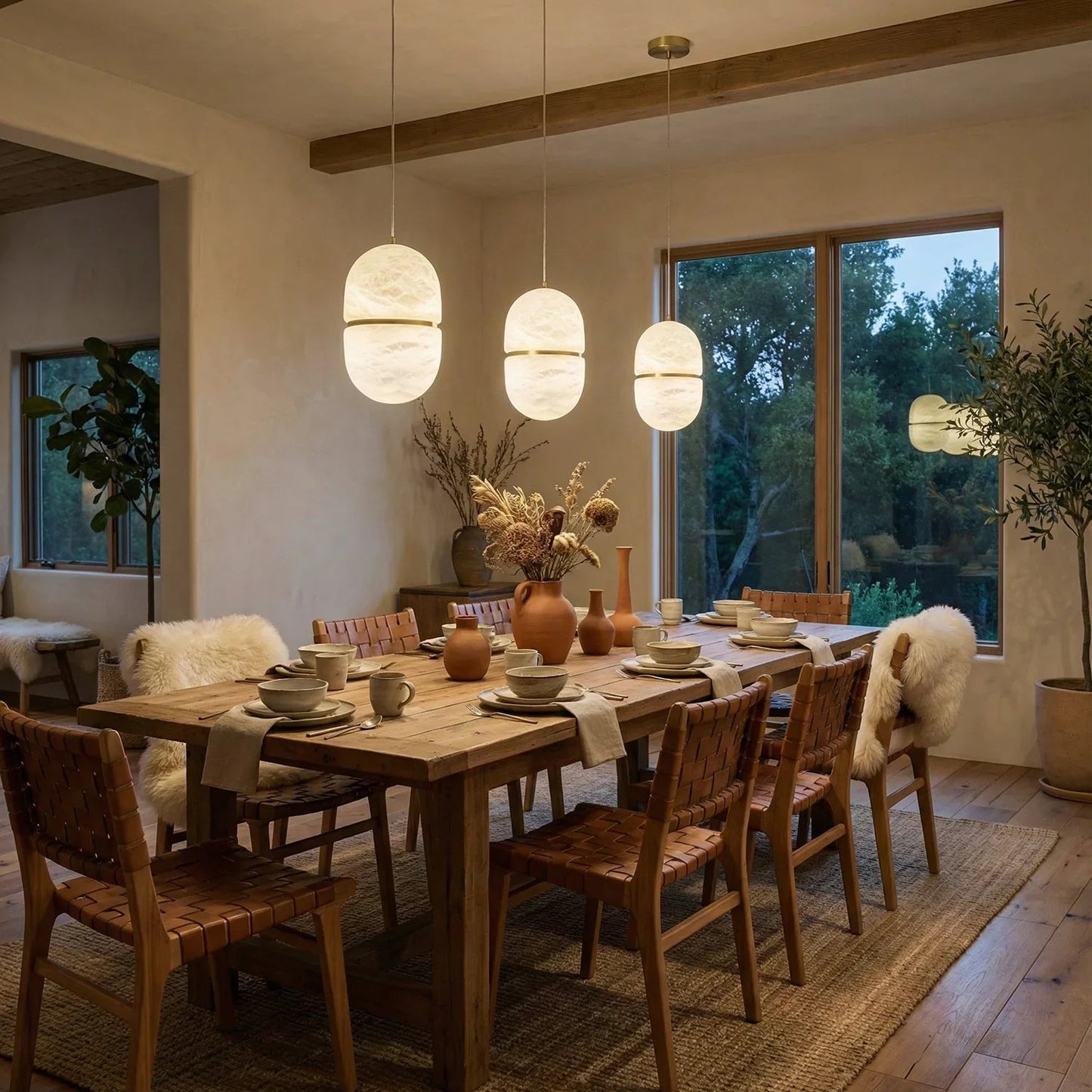 Capsule Shaped Alabaster Oval Pendant Lamp