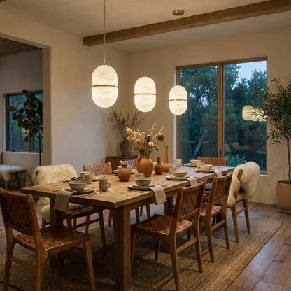 Capsule Shaped Alabaster Oval Pendant Lamp