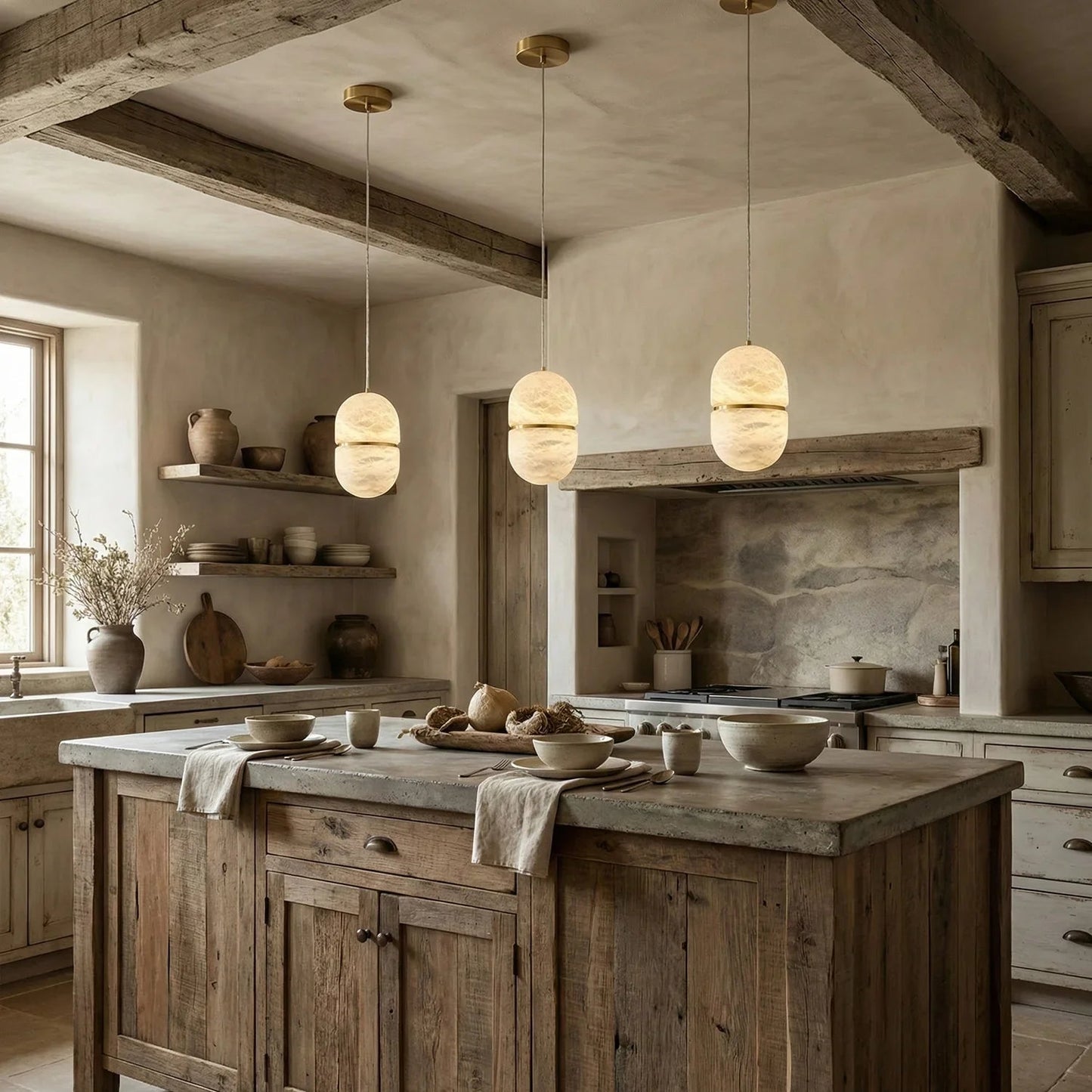 Capsule Shaped Alabaster Oval Pendant Lamp