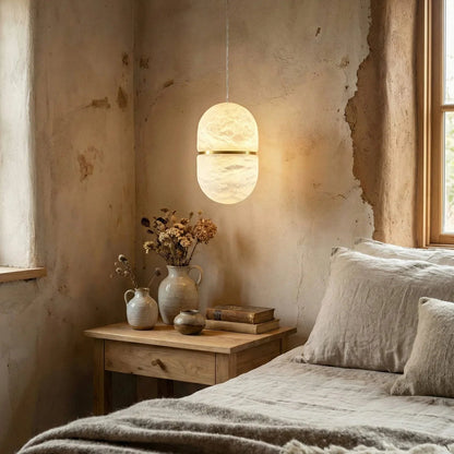 Capsule Shaped Alabaster Oval Pendant Lamp