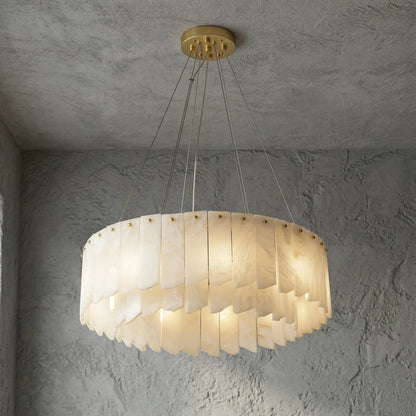 Cascade Alabaster Tiered Brass Chandelier