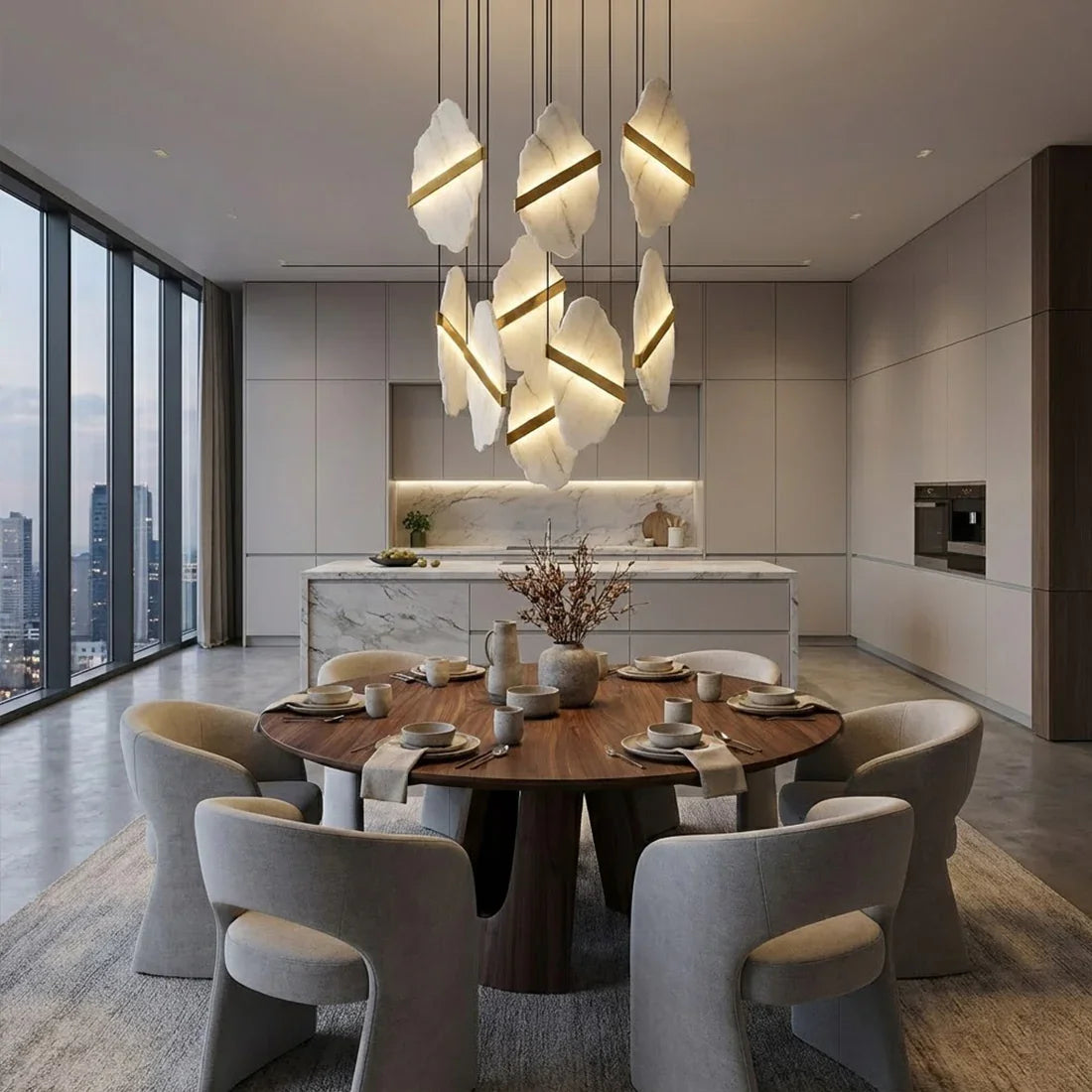 Cascading Alabaster Slab Chandelier