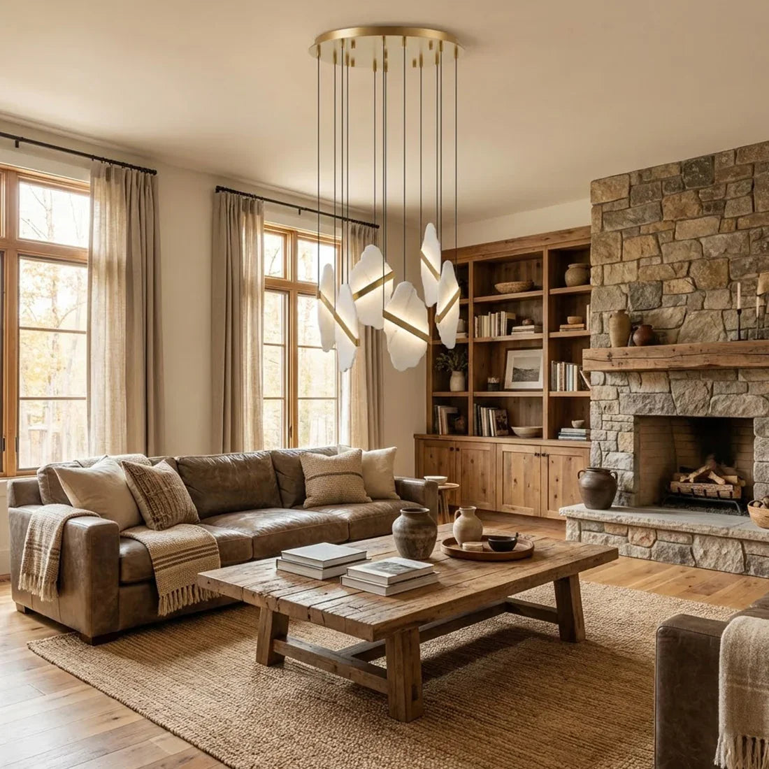 Cascading Alabaster Slab Chandelier