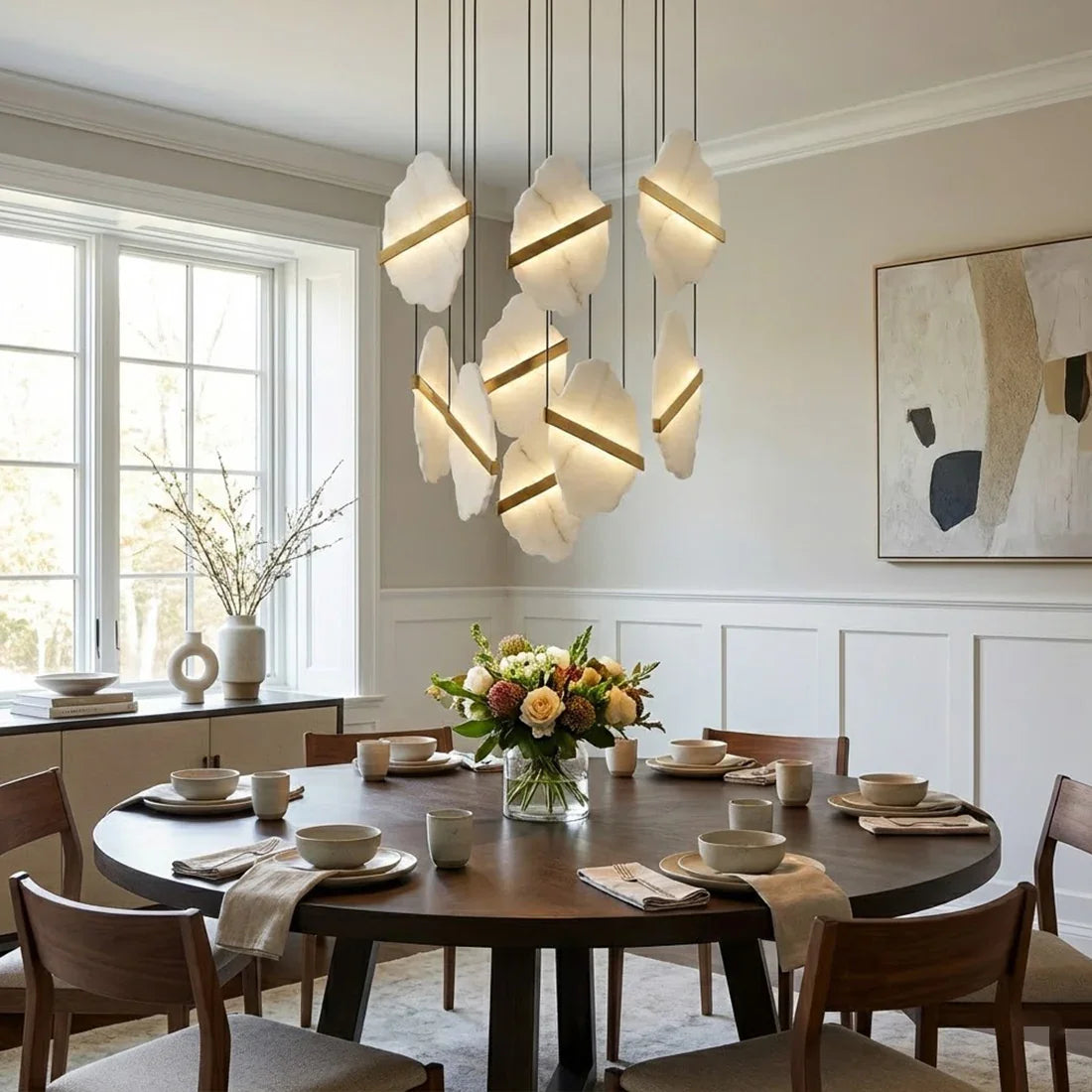Cascading Alabaster Slab Chandelier