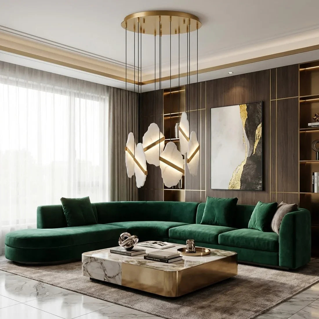 Cascading Alabaster Slab Chandelier