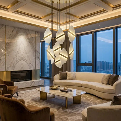Cascading Alabaster Slab Chandelier
