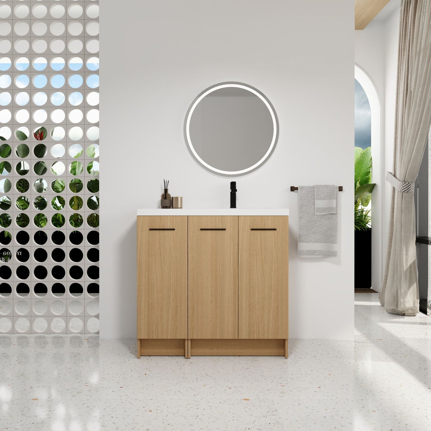 Wall Mounted Floating Bathroom Vanity With Sink, 3 Door Modular Cabinet