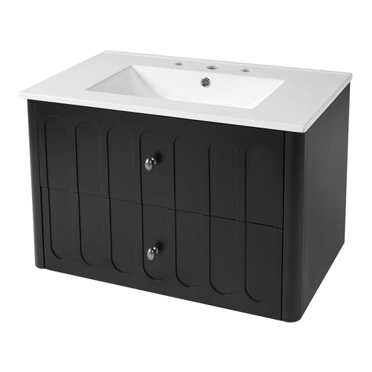 Floating Bathroom Vanity With Oval Knobs & Round Edge, Soft Close Drawer Slides