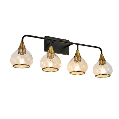 Black & Gold Vanity Wall Sconce | 3/4-Light Industrial Bathroom Fixture with Clear Glass Shades for Mirror & Living Spaces