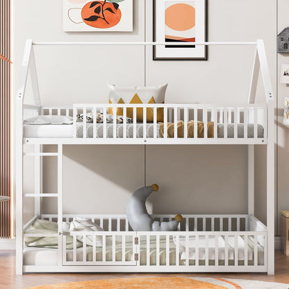 Metal House Bunk Bed With Fence And Door