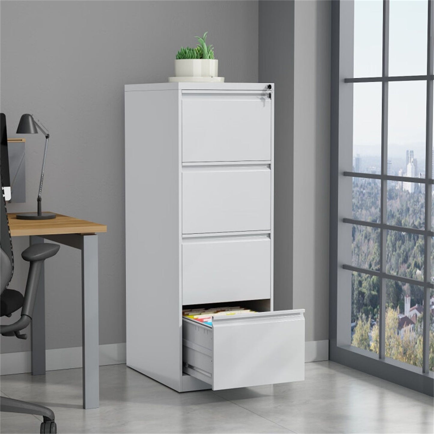 Durable Metal 3 Drawer File Cabinet With Lock For Office Storage