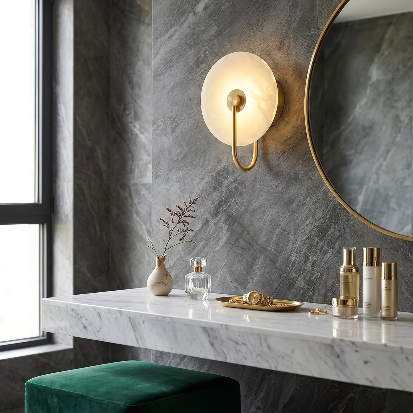 Celestial Round Alabaster Sconce