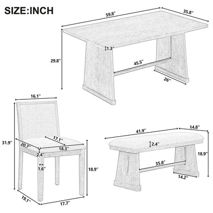 Dining Set With Rectangular Table, 4 Upholstered Chairs & 1 Padded Bench