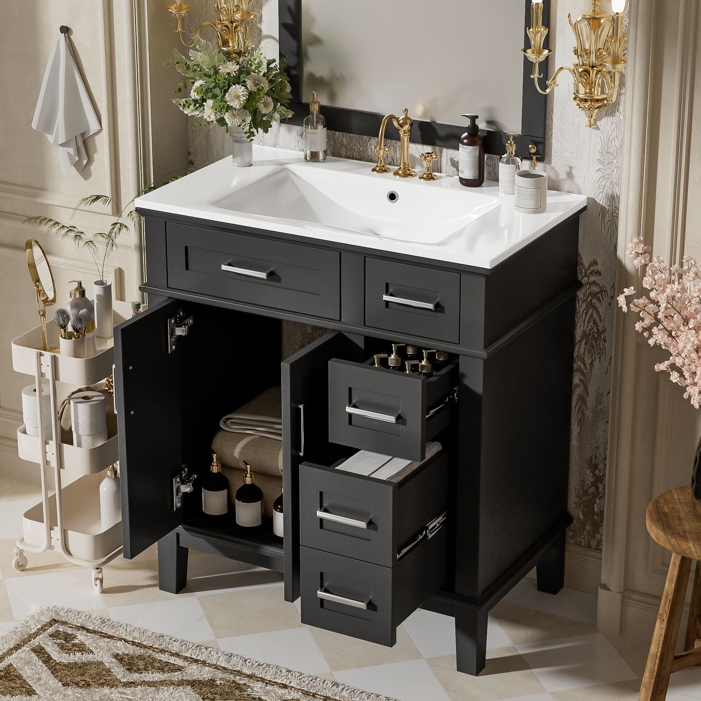 Modern Bathroom Vanity With Sink, Storage Cabinet, Soft Close Doors, Deep & Standard Drawers