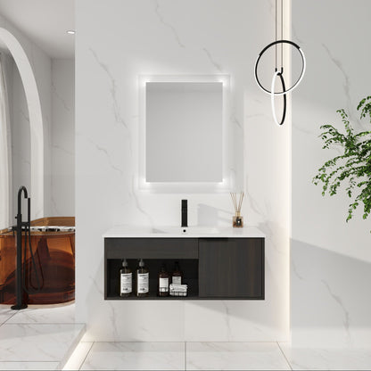 Wall Mounted Floating Bathroom Vanity With Open Shelf & Soft Close Door