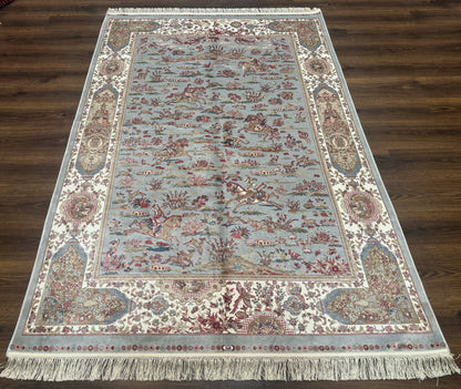 Turkish Silk Rug 5x7, Hunting Design, Animal Pictorials, Bamboo Silk
