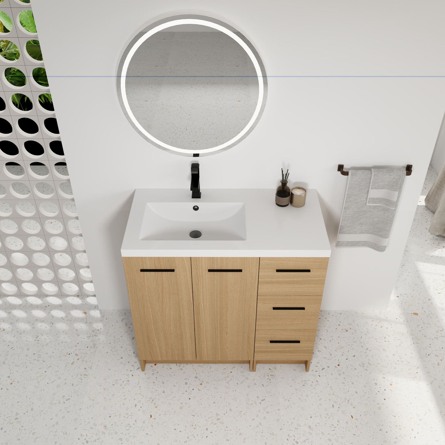 Wall Mounted Floating Bathroom Vanity With Sink, Door & Drawers Modular Cabinet