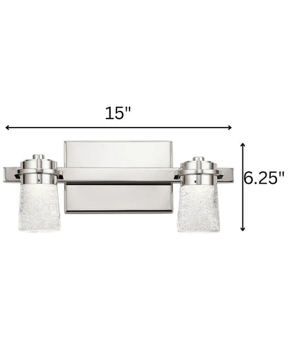 Vada 15"W 2-Light LED Vanity Bath Light, Polished Nickel Finish Clear Bubble Glass Shade by Kichler