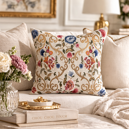 Chantilly Embroidered Linen Throw Pillow Cover 18 X 18