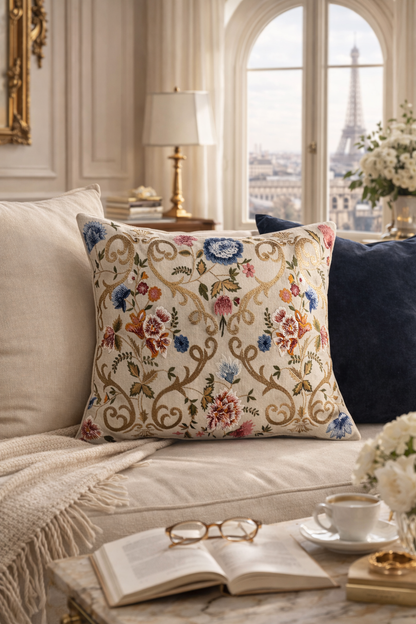 Chantilly Embroidered Linen Throw Pillow Cover 18 X 18