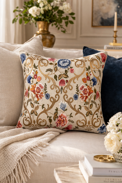 Chantilly Embroidered Linen Throw Pillow Cover 18 X 18